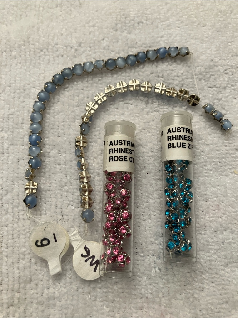 Blue Bead and Rhinestone Bracelet Components with Pink & Blue Rhinestones